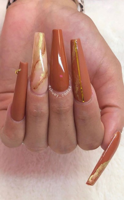 Cute Fall Coffin Nail Art Designs