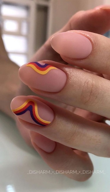 rainbow nails, nude nails, oval shaped nails, matte nude nails, matte oval shaped nails, rainbow nail art designs, summer nail art designs, rainbow summer nails