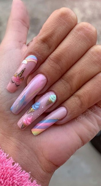 Unicorn Coffin Nail Art Design