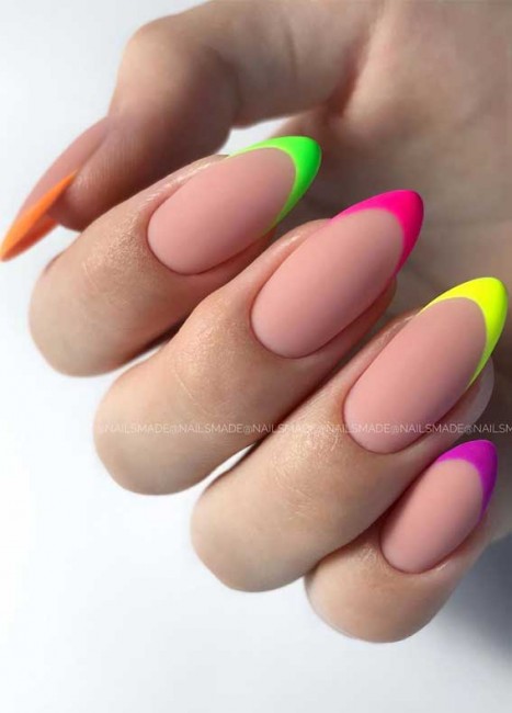 Different Neon Color French Tip Nails