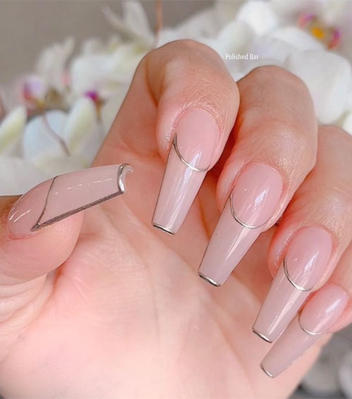 Nude Pink Nails with French Outline