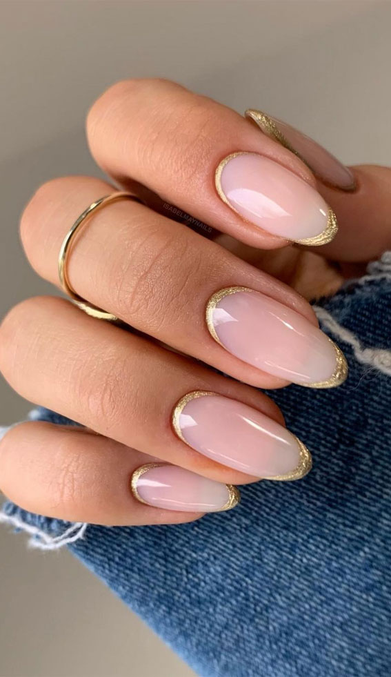 Sheer Pink Nails with Gold Details