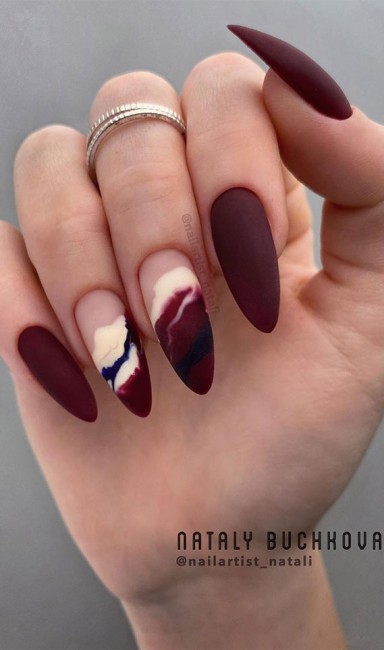 Maroon and Marble Fall Nails