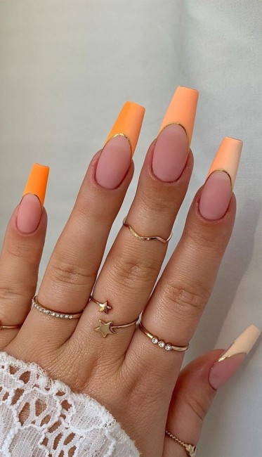 Ombre orange French tip nails