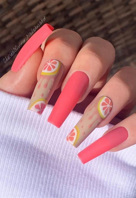 Fruit & Coral Color Nails