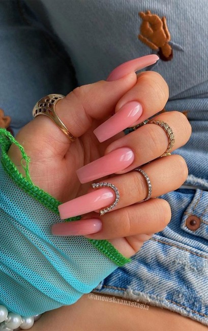 Simple and Pretty Natural Pink Coffin Nails