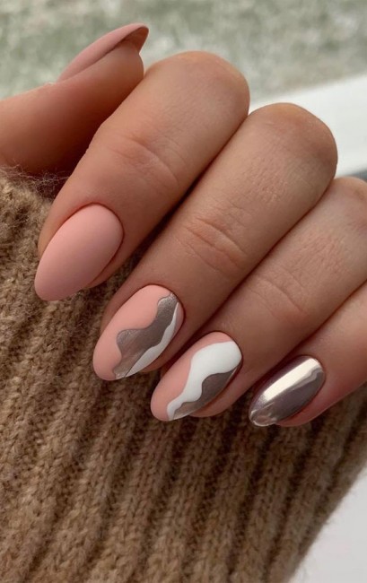 Chrome Mirror, Nude and White Nails