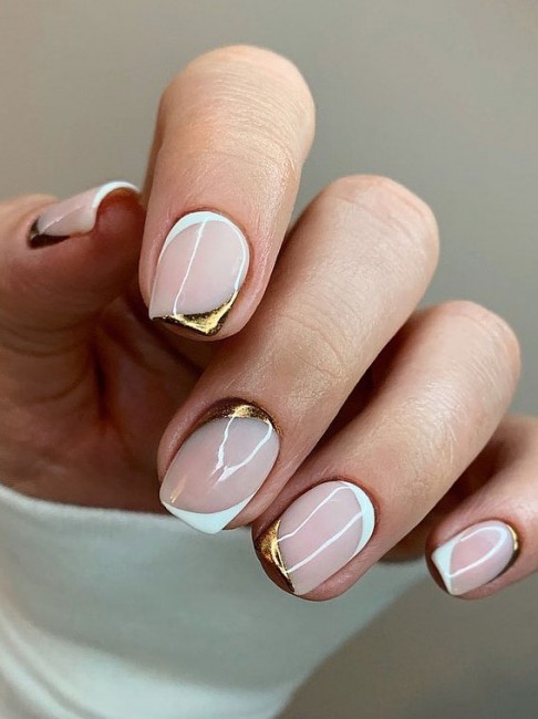 nude nails, nude nail art designs, gold and white tip nails, nail art designs, nude nail art designs, gel nails, short nail art designs, spring nail art designs,  nude gel nails, square shaped nails,  nude nail art designs