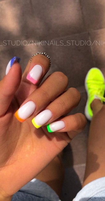 12 Cute & Unique Summer Nail Art Designs : Bright colored Tip Nails