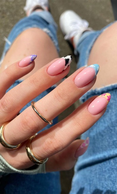 12 Cute & Unique Summer Nail Art Designs : Mix and match tip nail art design