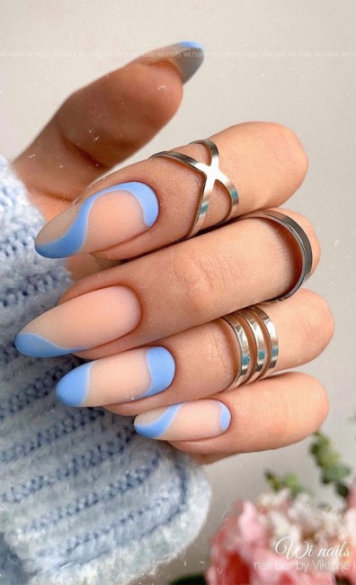 12 Cute & Unique Summer Nail Art Designs : Blue negative space long nails