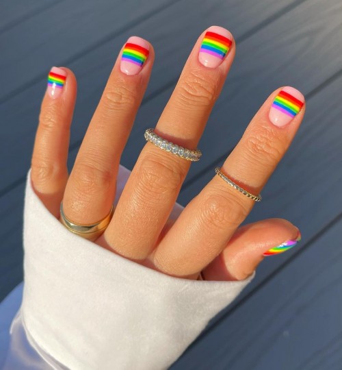 rainbow nails, rainbow nail art, short nail art designs, rainbow summer nails