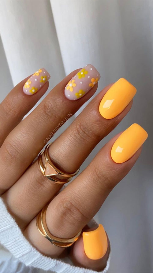 summer nails, yellow nail color, bright yellow nails, summer nails 2021, yellow summer nails ideas, summer nails designs with flower, summer nails acrylic, short summer nails 2021 , bright summer nails, summer nailsacrylic summer nails 2020 straight , yellow nail designs 2021