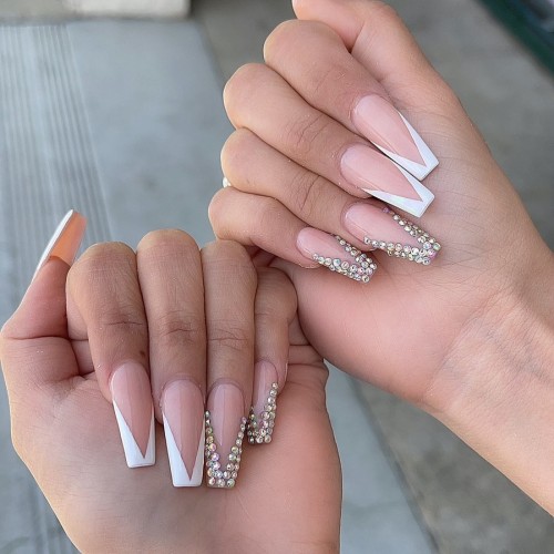 22+ Classy Way To Rock Nude Nails : Beige French Nails with Gem