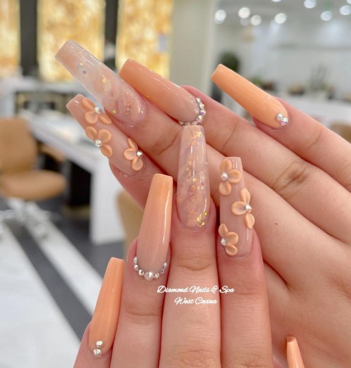 Beige Nude & Marble Nails with 3D floral