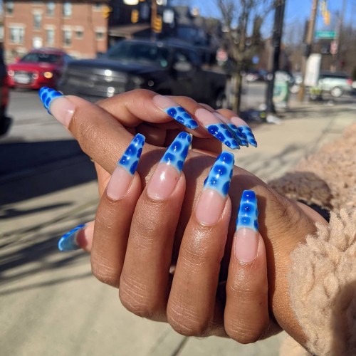 Blue Snakeskin Tip Nails