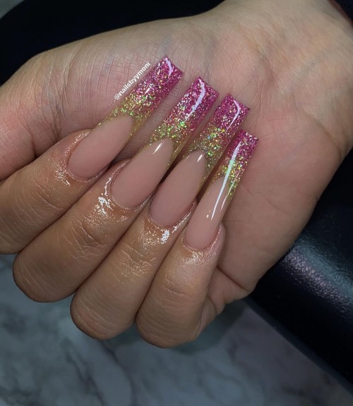 17+ Clear Nails For Any Season : Clear Nails with Ombre Glitter Tips