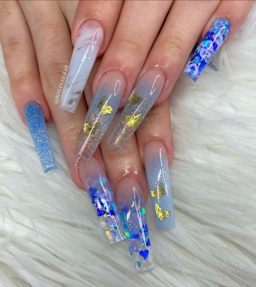 17+ Clear Nails For Any Season : Shimmery Blue Clear Nails