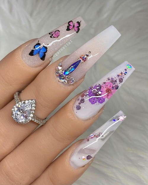 31+ Trendy Summer Nails to Make You Shine : Encapsulated Nails Butterfly & Flowers