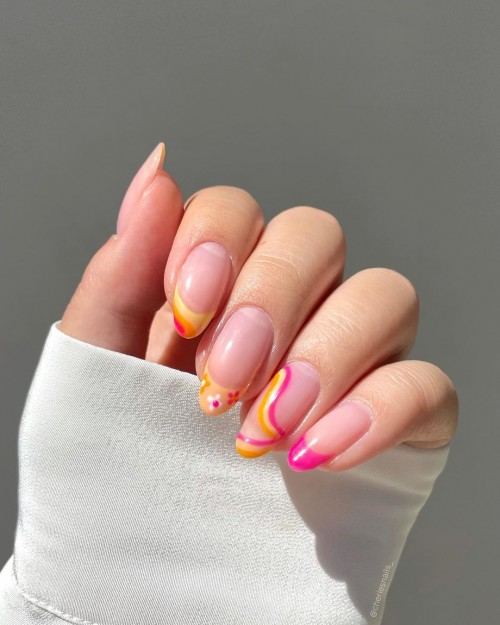 17+ Colored French Tip Nails 2021 : Sherbet Colored Tip Nails