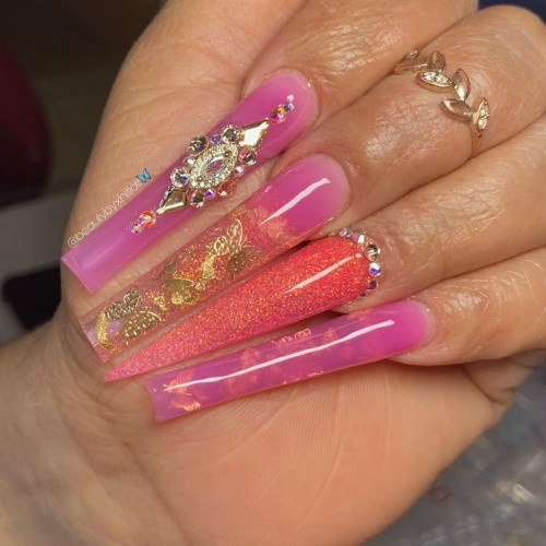 mismatched pink nails, encapsulated nails, gel encapsulated nails, encapsulated nails designs, encapsulated nail art acrylic, encapsulated butterfly nails, encapsulated nails ideas