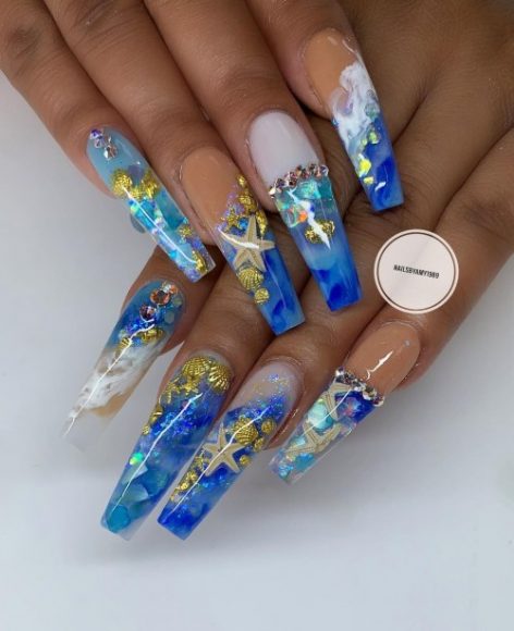 Encapsulated Seashell Nail Art Design