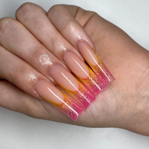 encapsulated nails, gel encapsulated nails, encapsulated nails designs, encapsulated nail art acrylic, encapsulated butterfly nails, encapsulated nails ideas, ombre orange and pink encapsulated nails