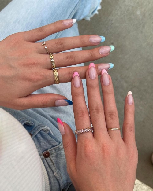 31+ Trendy Summer Nails to Make You Shine : Different Colored Tip Nails Each Hand