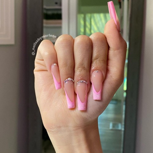 17+ Colored French Tip Nails 2021 : Pink French Tip Nails