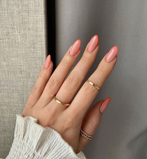 29+ The Best Neutral Nails : Peach Tip Nail Art Design