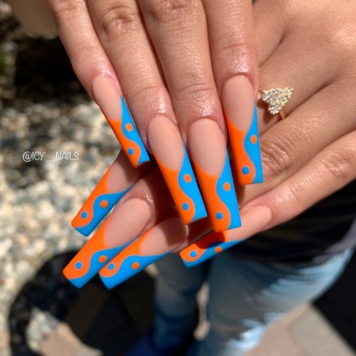 17+ Colored French Tip Nails 2021 : Blue & Orange French Nails