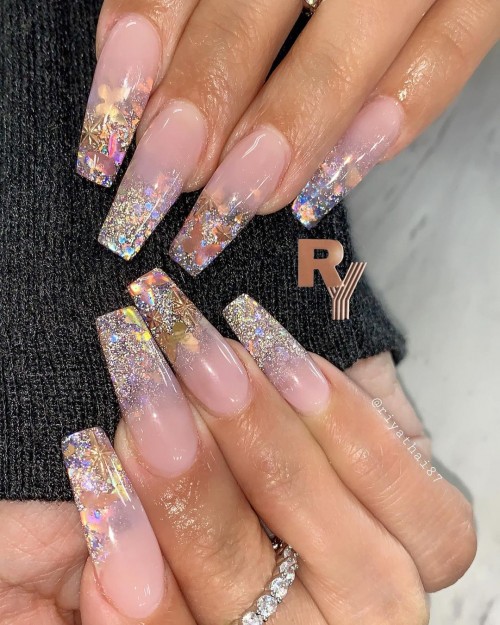 29+ The Best Neutral Nails : Glitter French Tips