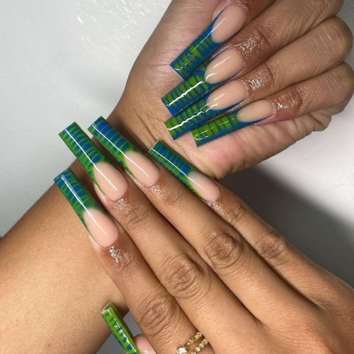 23+ Stylish Ways To Wear A Modern French Manicure 2021 : Green Crocodile French Tips