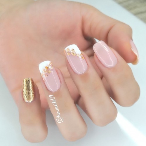 Asymmetric Tip Nails with Gold Foil 