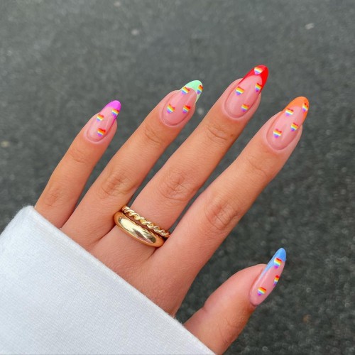 17+ Colored French Tip Nails 2021 : Rainbow and Multi-Colored Tip Nails