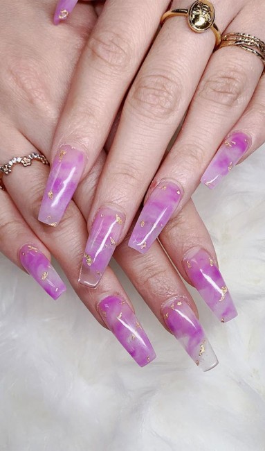 16 Cute Nail Designs for Summer : Purple Marble Clear Nails