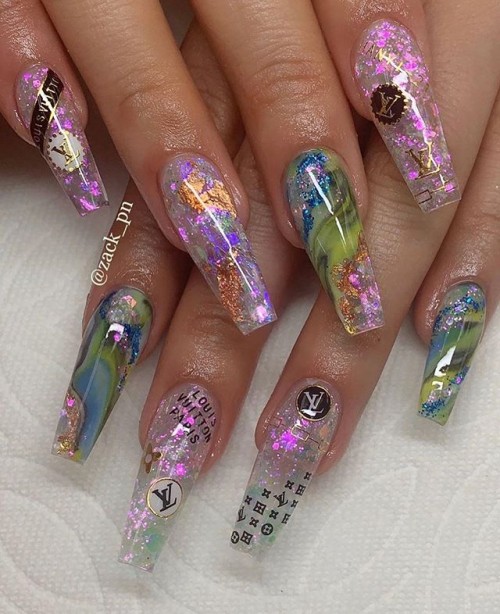 16 Cute Nail Designs for Summer : Foil & Marble Encapsulated Nail Designs