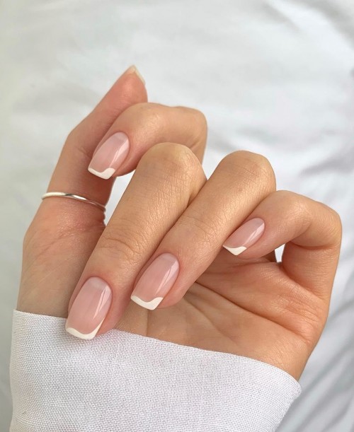 29+ The Best Neutral Nails : Minimalist neutral nails with white wave tips