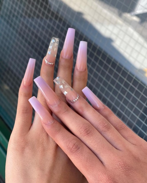 22+ Classy Way To Rock Nude Nails : Lilac Nude Nails with butterfly