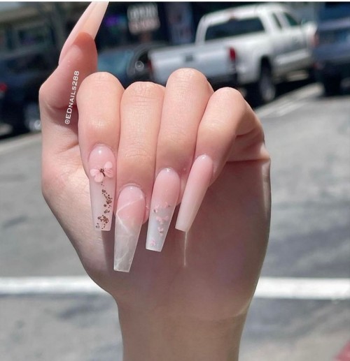 29+ The Best Neutral Nails : Mix n Match Nude Pink Coffin Nails