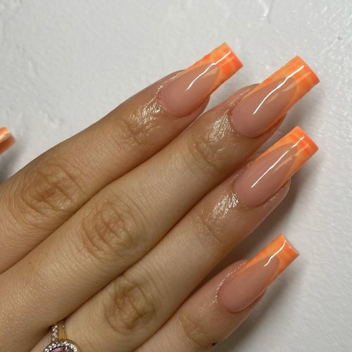 23+ Stylish Ways To Wear A Modern French Manicure 2021 : Orange French Tips