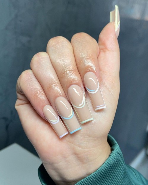 22+ Classy Way To Rock Nude Nails : Pastel French Outline Nude Nails