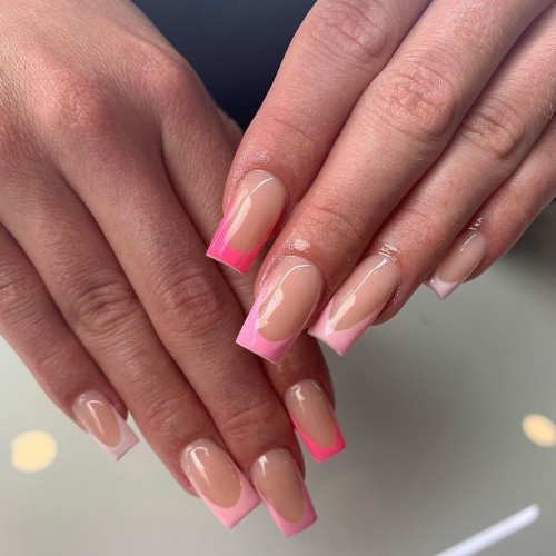 17+ Colored French Tip Nails 2021 : Shades of Pink French Tip Nails