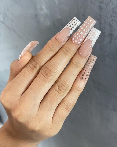 22+ Classy Way To Rock Nude Nails : Polka Dot French Tips Nude Nails