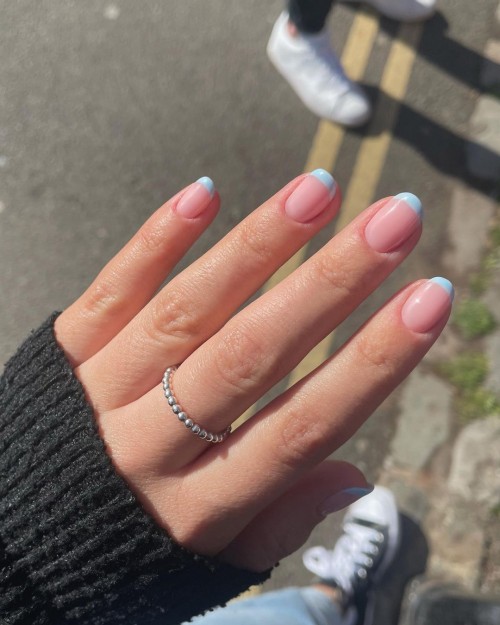 pretty natural nails baby blue tips, short natural nails, natural look nails, short natural nails designs, natural nail ideas 2020, natural nail designs 2021, natural nailsacrylic, short natural nails manicure, natural nail designs 2021, beautiful natural nails,  short natural nails ideas