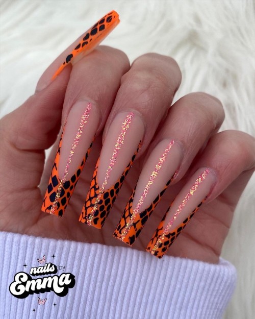 orange snakeskin nails, snakeskin french tip nails, snakeskin nails, snake skin nails, snakeskin nail art designs, snakeskin nail designs, snakeskin nail foil, snake skin nail art, snakeskin acrylic nails, snakeskin ombre nails, nail art designs 2021, french tip snakeskin nails