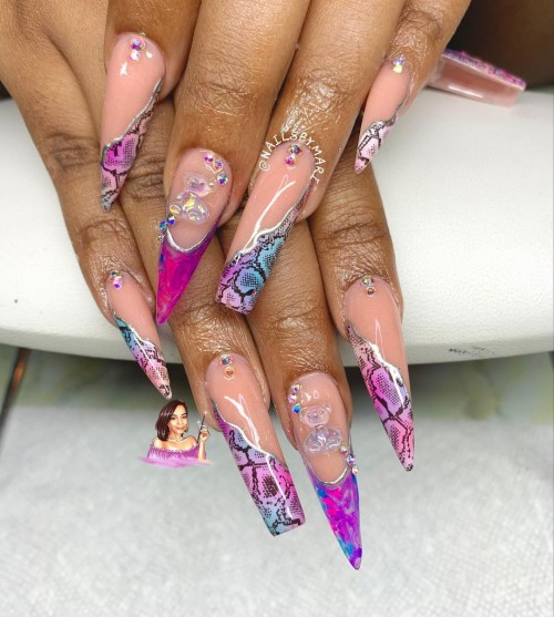 Mismatched Coffin & Stiletto Snakeskin Nail Art