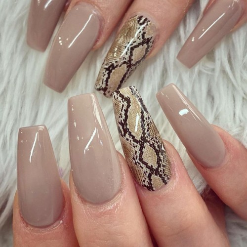 Mix and Match Snakeskin and Nude Nails