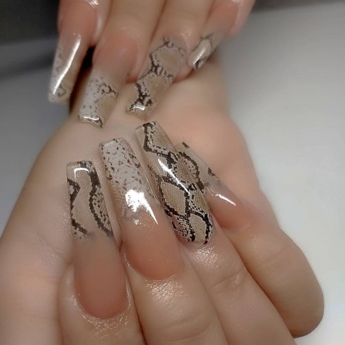 Snakeskin Print French Tips Nails