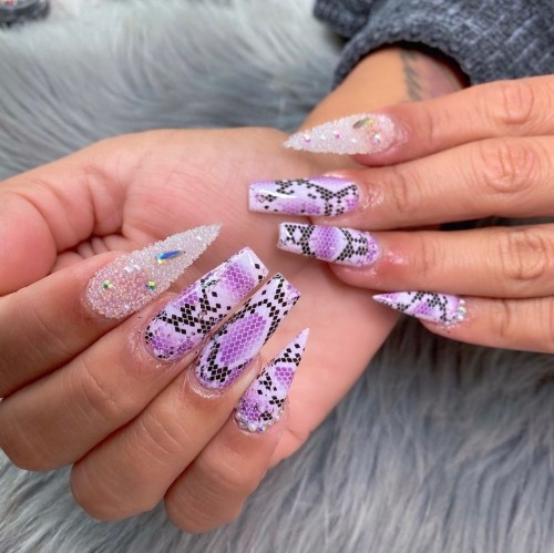 Purple Snakeskin Print Nails